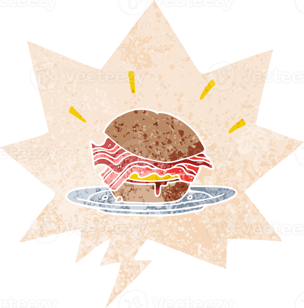 cartoon amazingly tasty bacon breakfast sandwich with cheese with speech bubble png