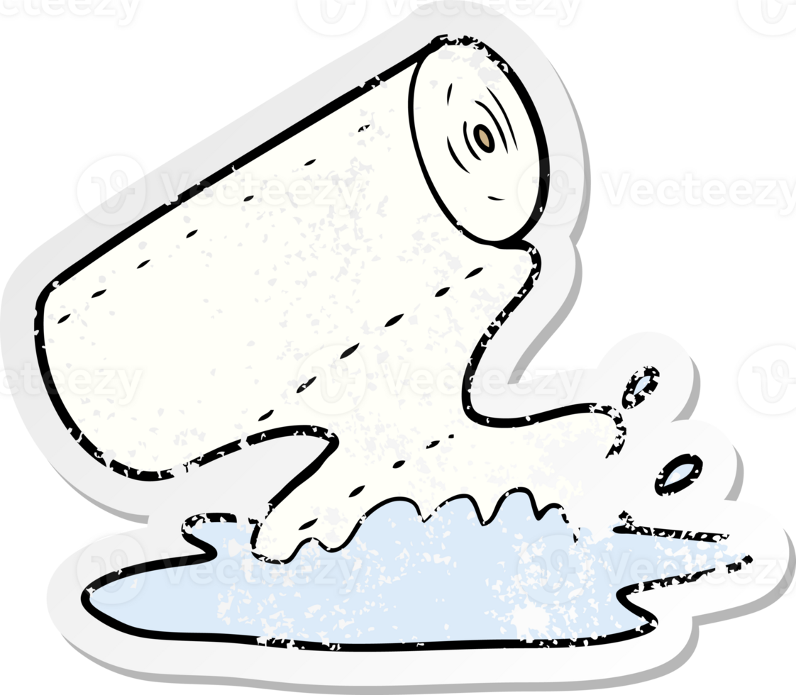 distressed sticker of a cartoon kitchen towel soaking up spill png