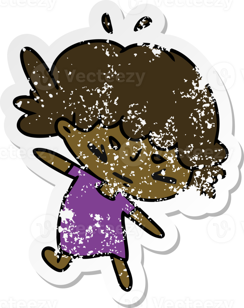 distressed sticker cartoon illustration of a cute kawaii girl png
