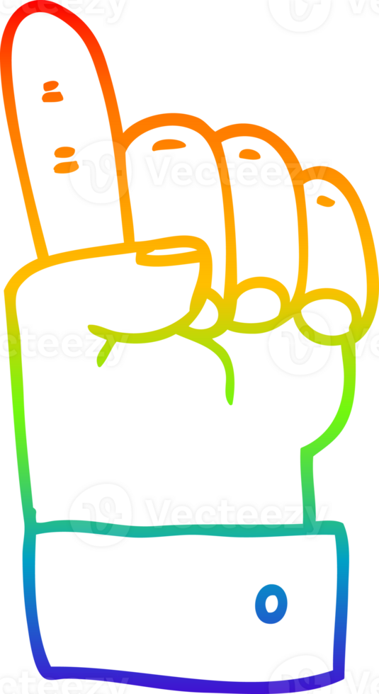 rainbow gradient line drawing of a cartoon pointing hand png