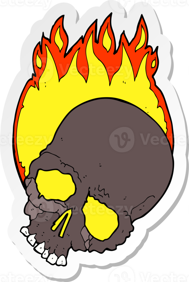 sticker of a cartoon burning skull png