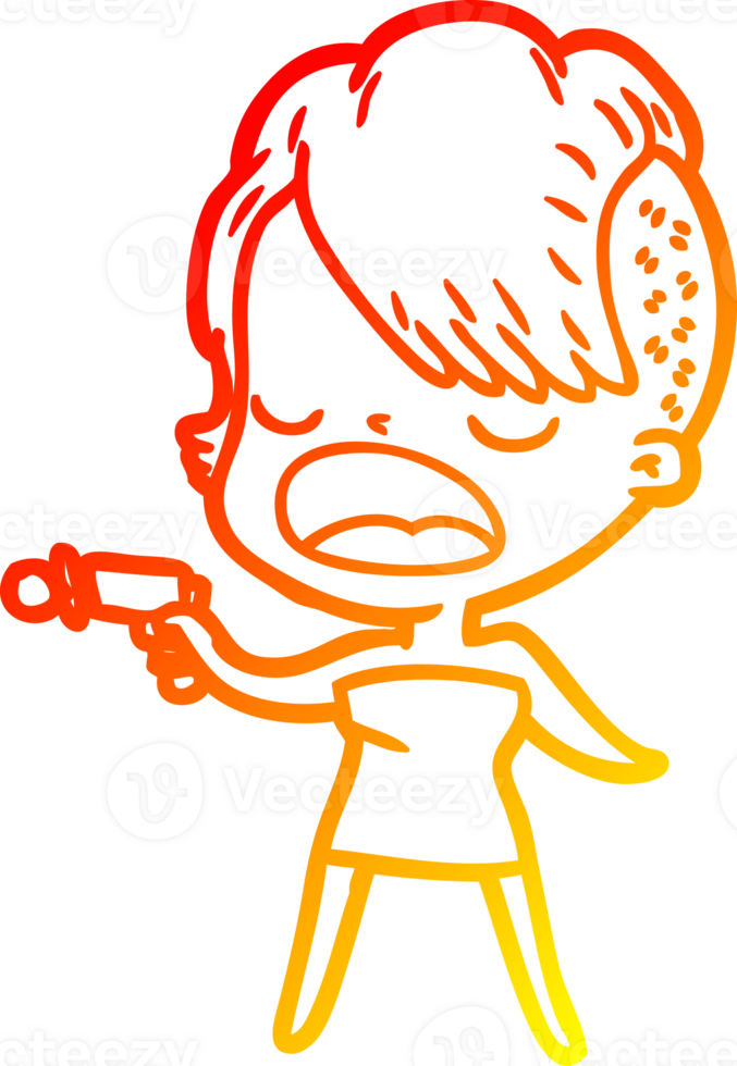 warm gradient line drawing of a cartoon cool hipster girl talking png