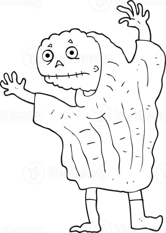 hand drawn black and white cartoon halloween ghoul png