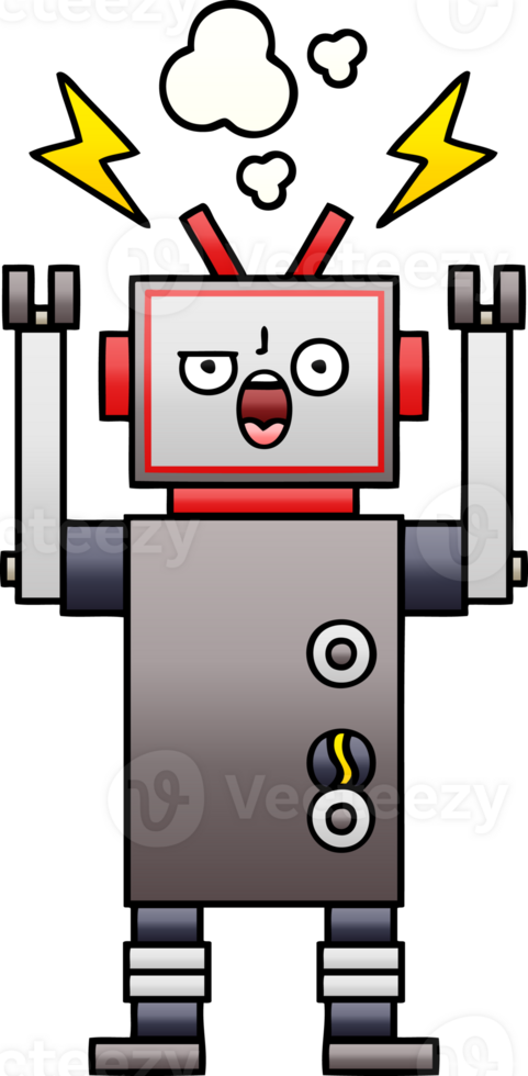 gradient shaded cartoon of a broken robot png