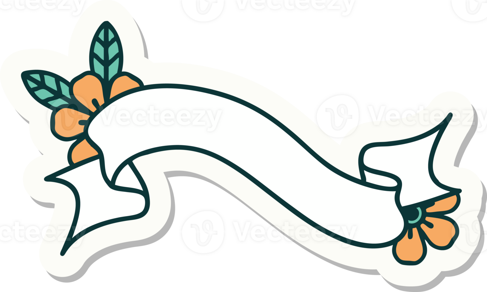 sticker of tattoo in traditional style of a banner and flowers png