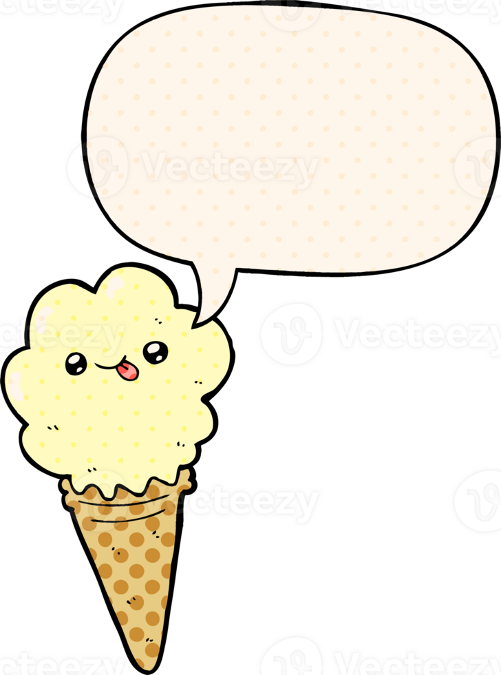 cartoon ice cream with speech bubble in comic book style png