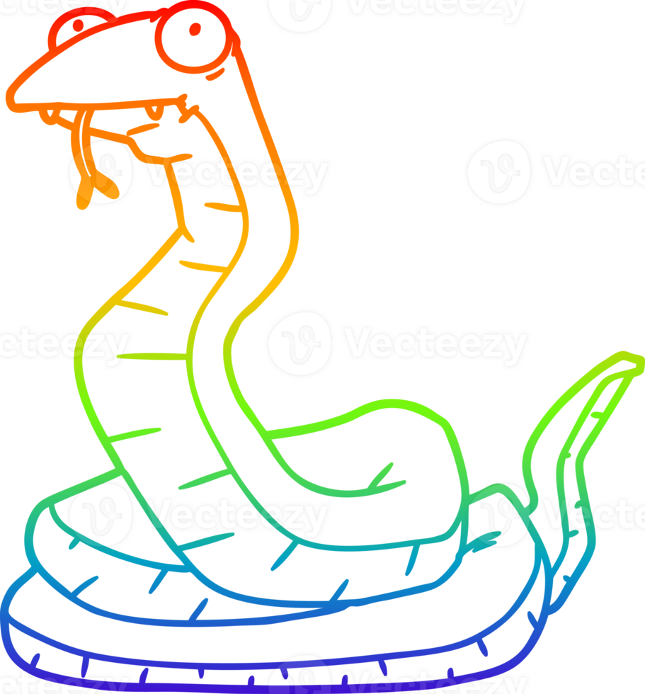 rainbow gradient line drawing of a cartoon snake png