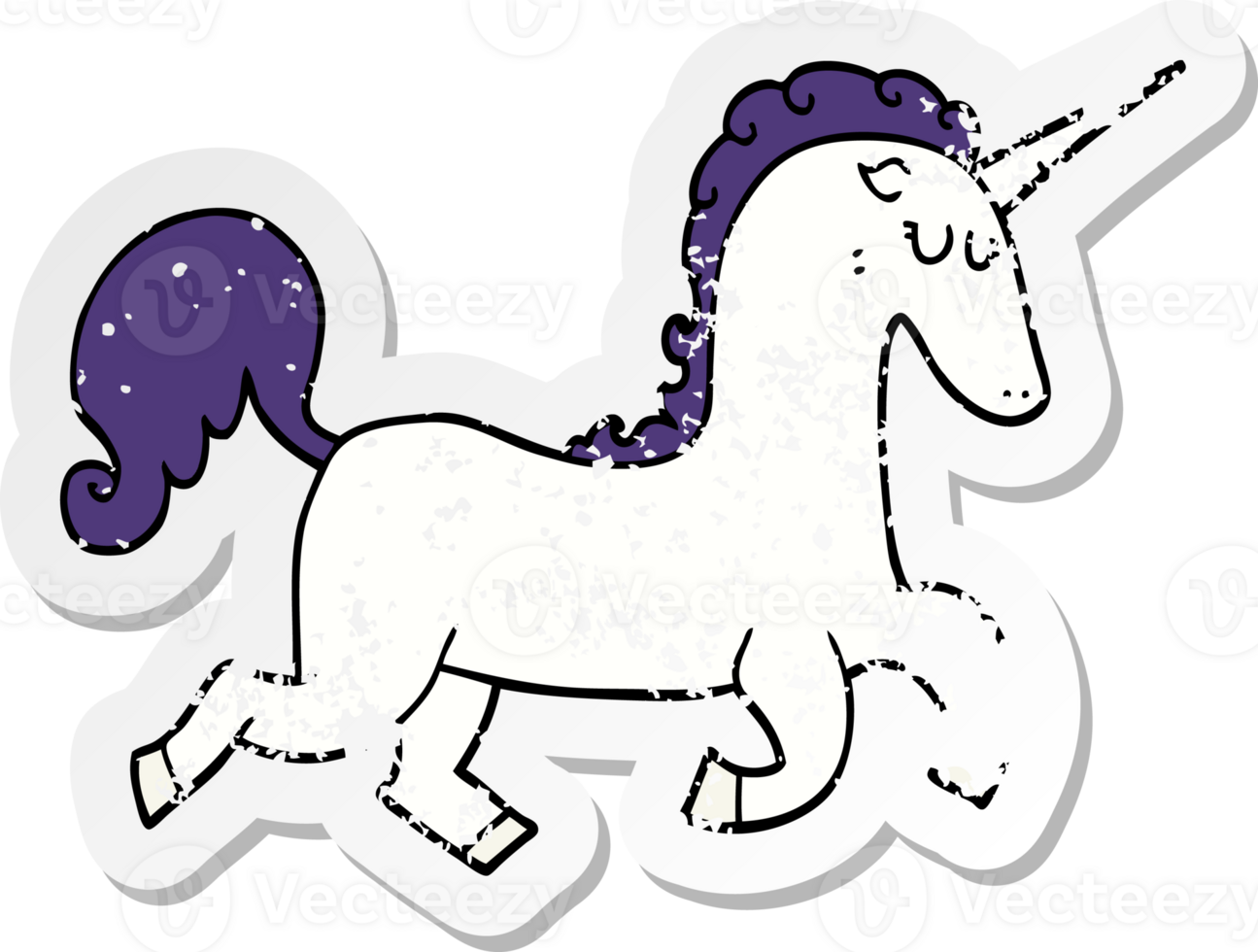 distressed sticker of a cartoon unicorn png