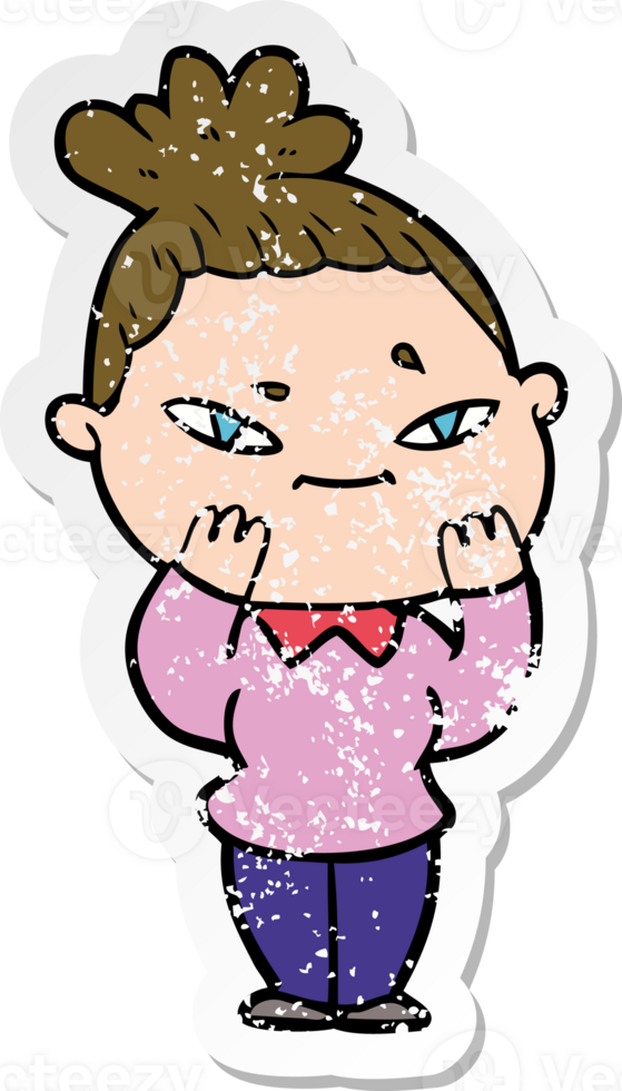 distressed sticker of a cartoon woman png