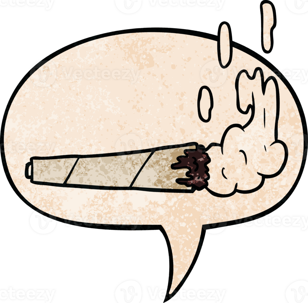 cartoon marijuiana joint with speech bubble in retro texture style png