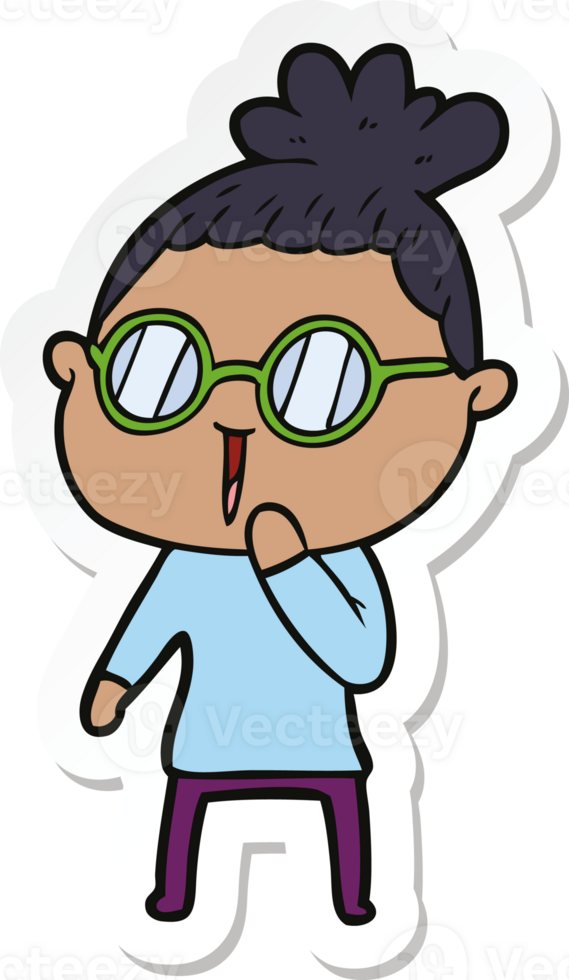 sticker of a cartoon woman wearing spectacles png