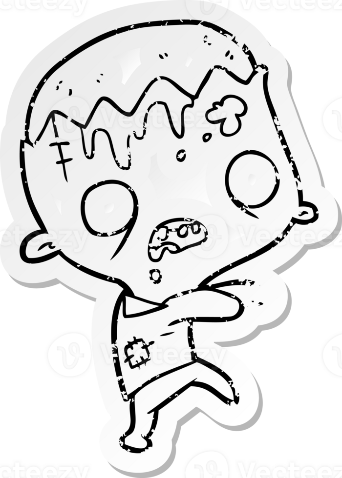 distressed sticker of a cartoon zombie png