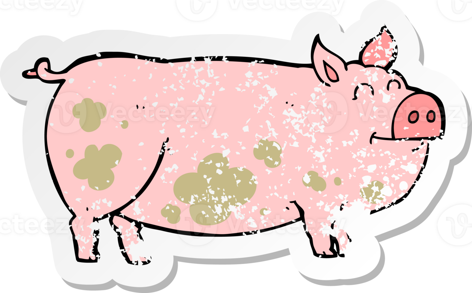 retro distressed sticker of a cartoon muddy pig png