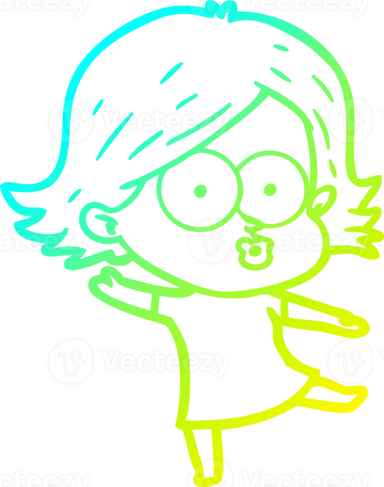 cold gradient line drawing of a cartoon girl pouting png