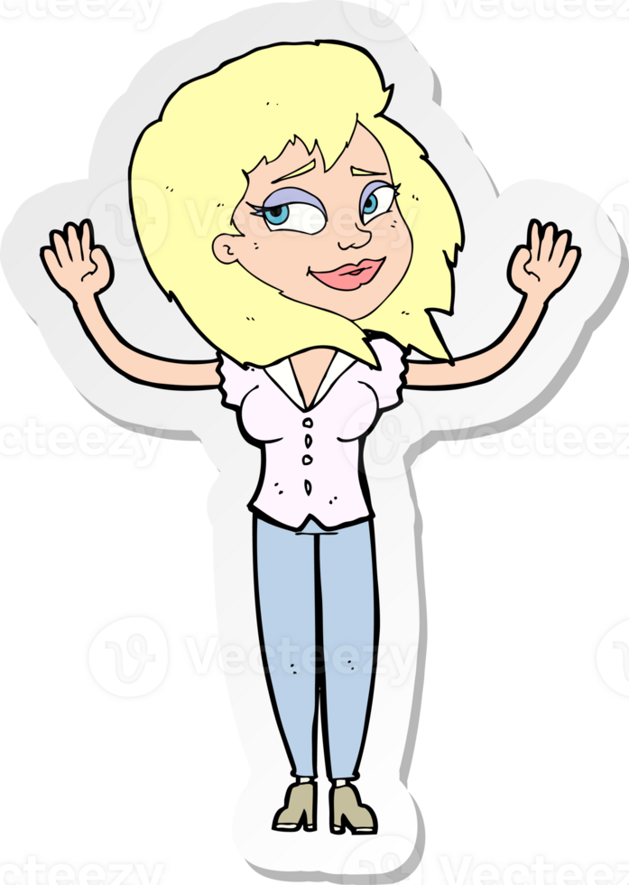 sticker of a cartoon woman giving up png