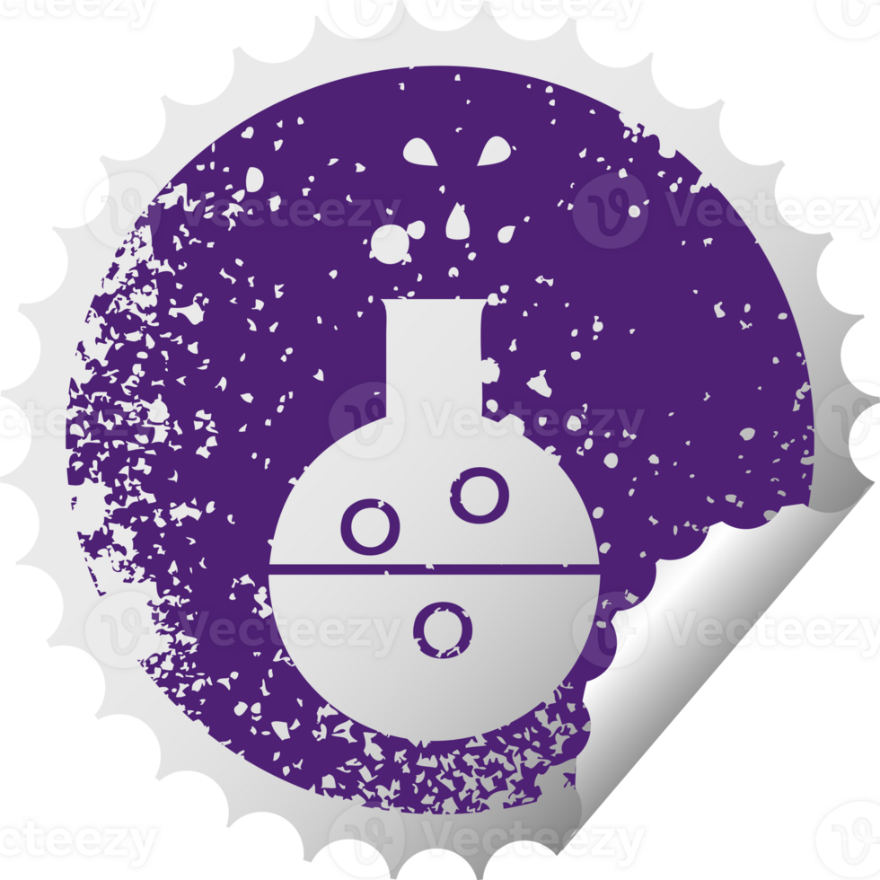 distressed circular peeling sticker symbol of a chemistry tube png