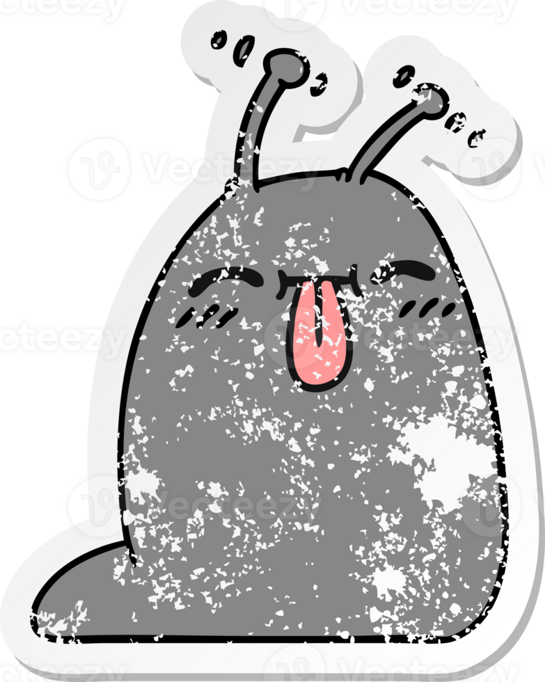 hand drawn distressed sticker cartoon of a happy kawaii slug png