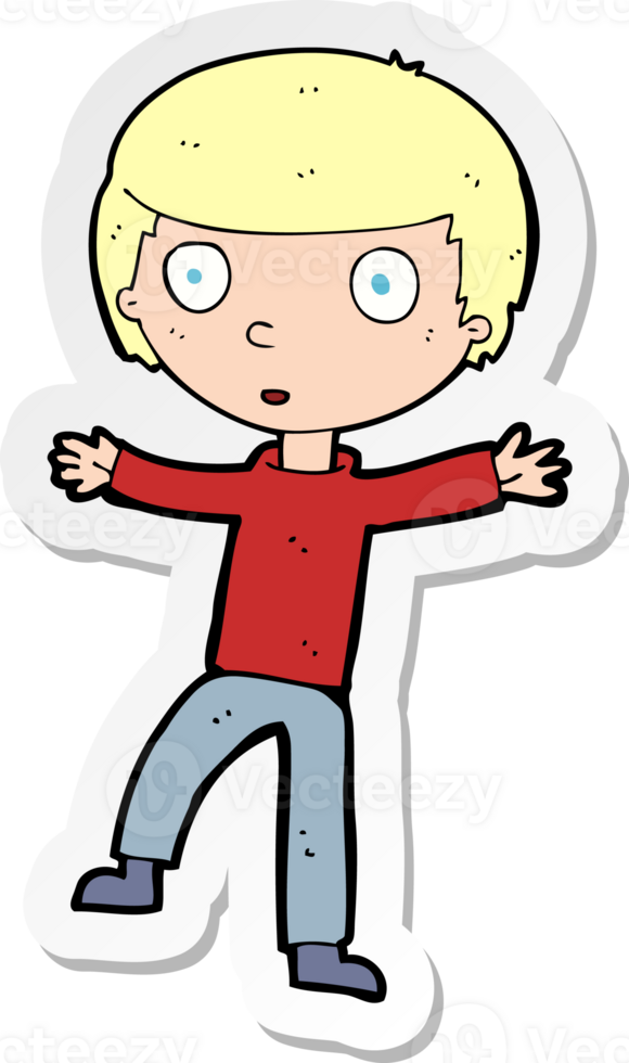 sticker of a cartoon startled boy png