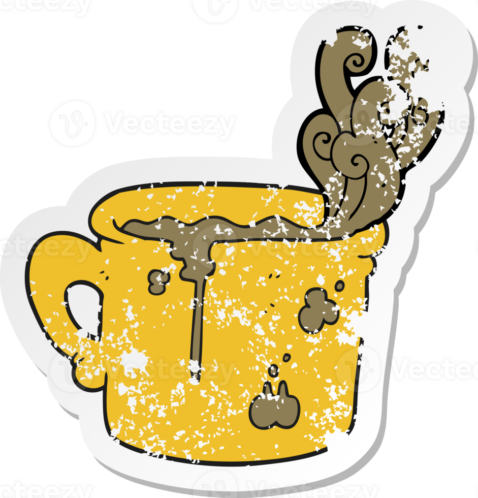 retro distressed sticker of a cartoon old coffee cup png
