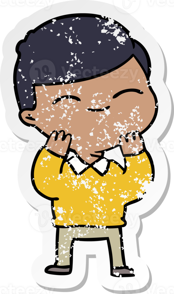 distressed sticker of a cartoon smiling boy png