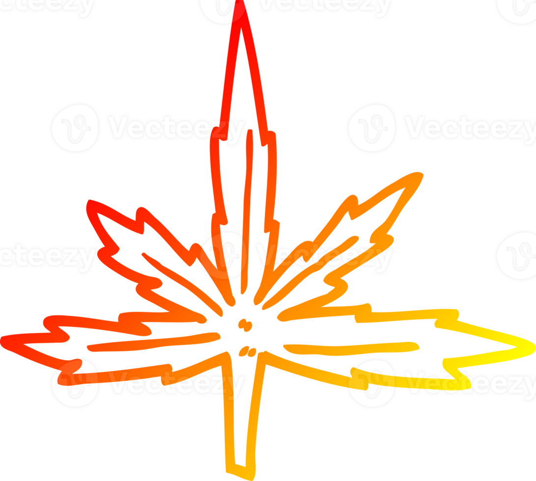 warm gradient line drawing of a cartoon marijuana leaf png