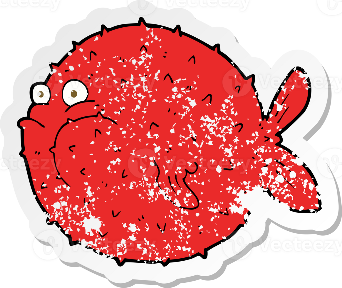 retro distressed sticker of a cartoon puffer fish png