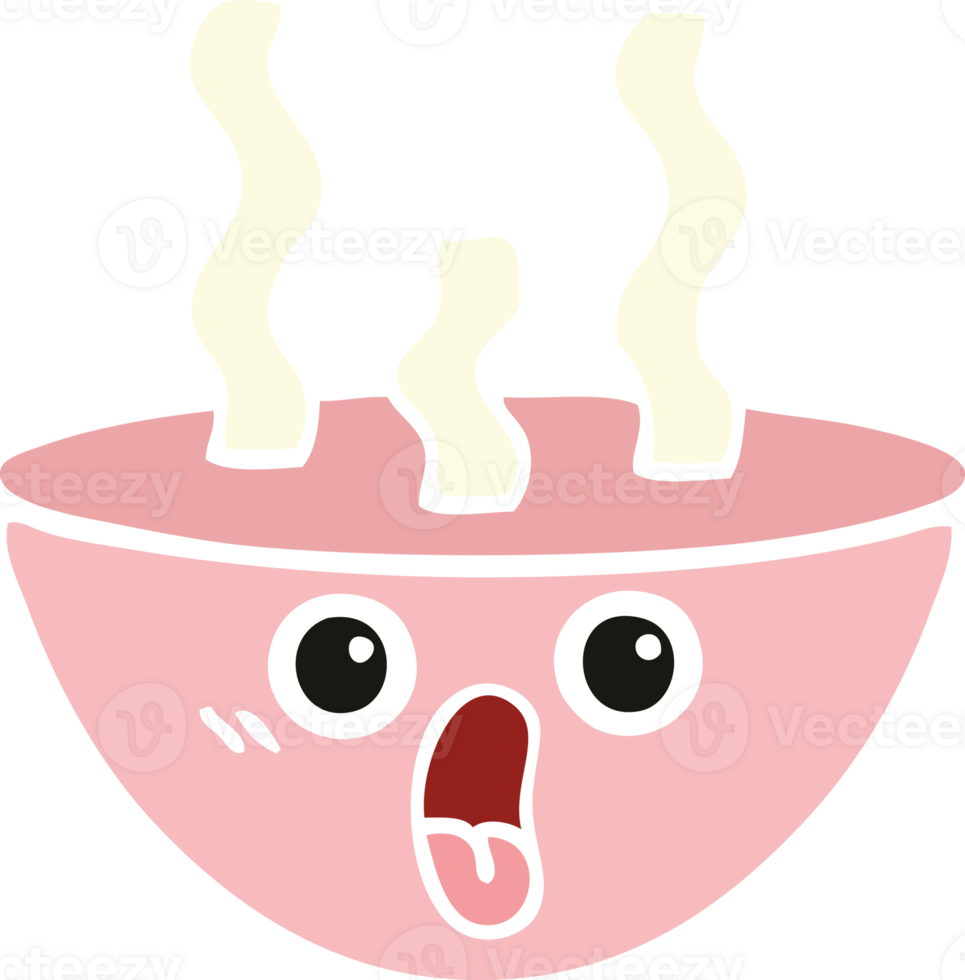 flat color retro cartoon of a bowl of hot soup png