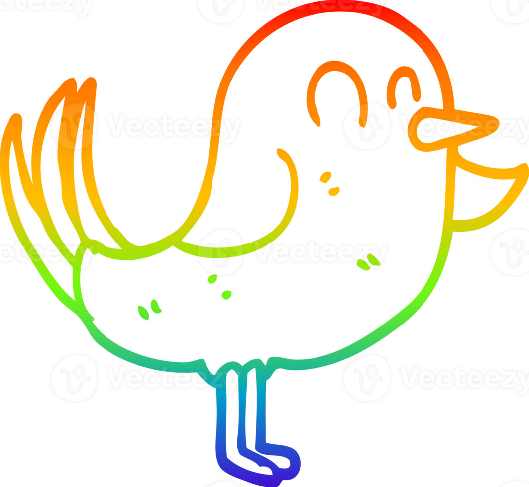 rainbow gradient line drawing of a cartoon bird pointing png