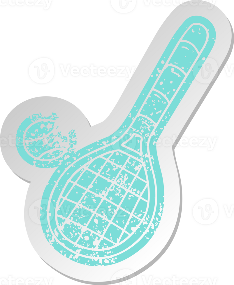 distressed old cartoon sticker tennis racket and ball png