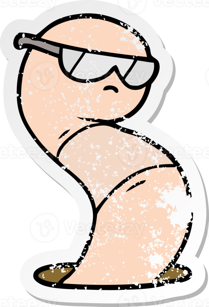 distressed sticker of a cartoon cool worm png