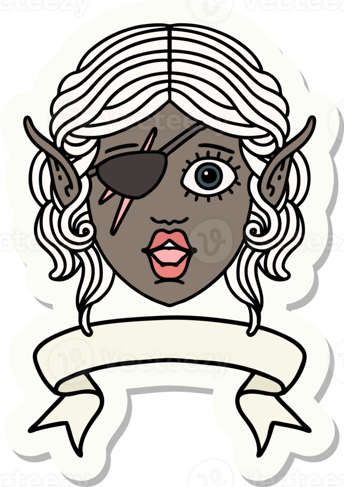 sticker of a elf rogue character face with banner png