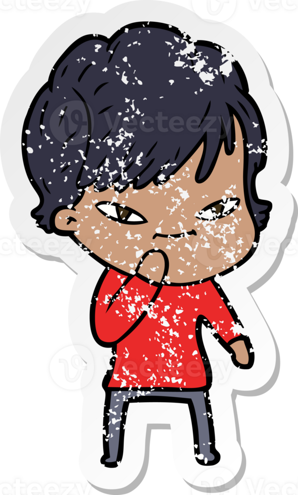 distressed sticker of a cartoon happy woman png