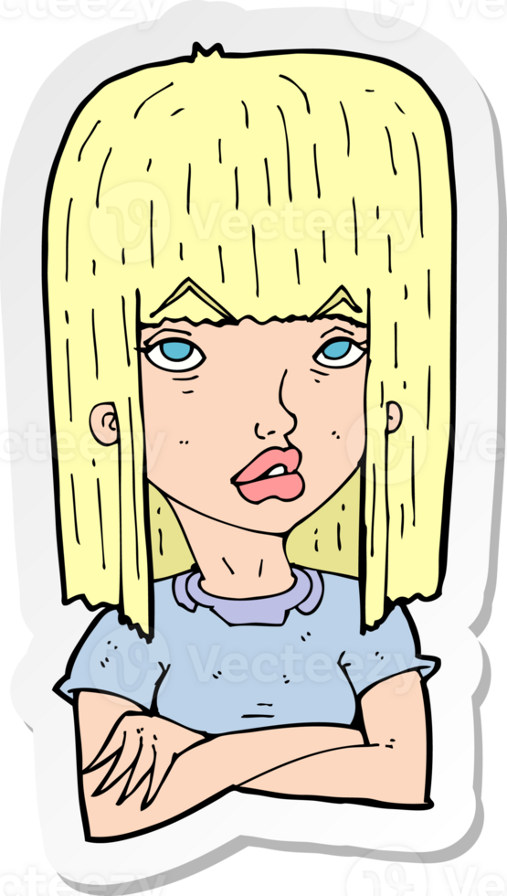 sticker of a cartoon girl with folded arms png