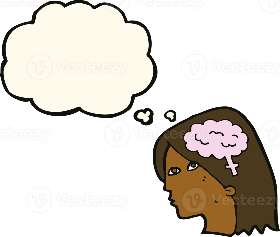 cartoon female head with brain symbol with thought bubble png