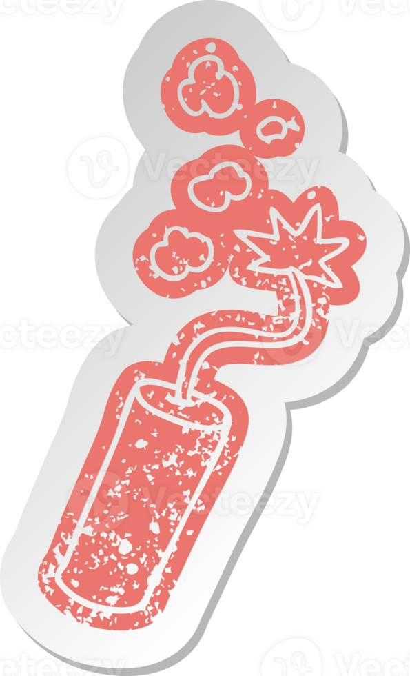 distressed old cartoon sticker of a lit dynamite stick png