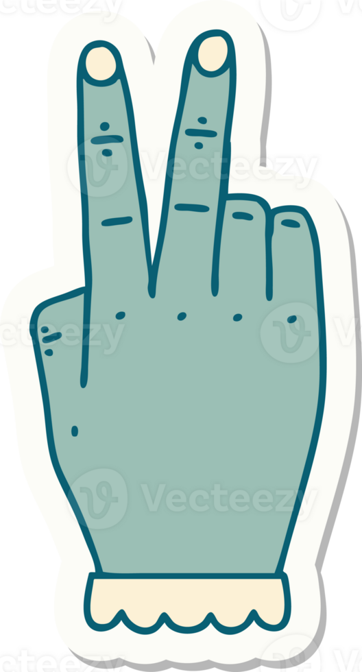 sticker of a hand raising two fingers gesture png