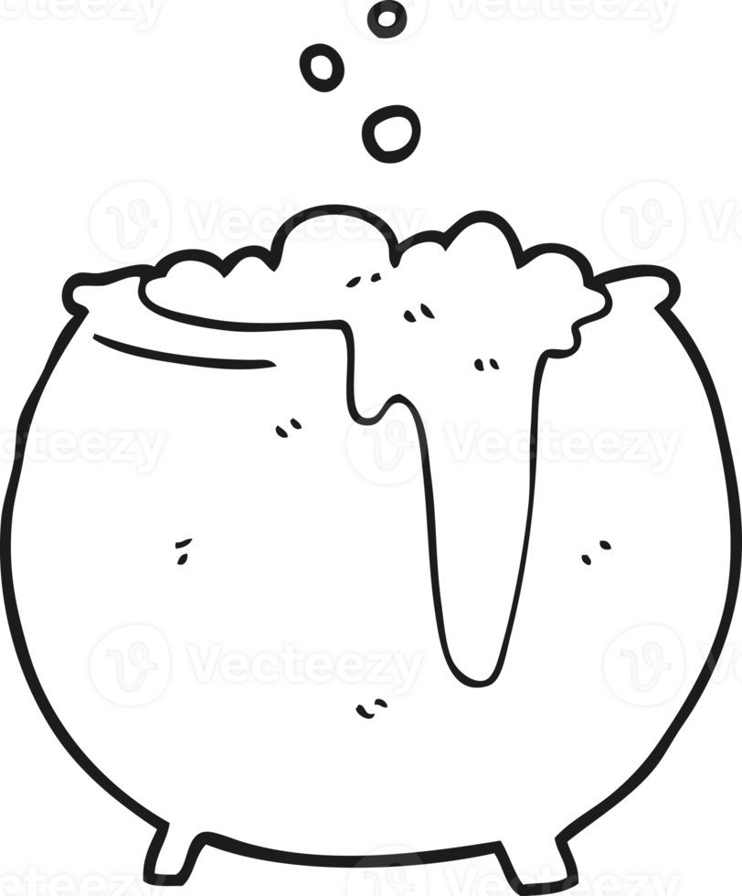 hand drawn black and white cartoon cauldron png