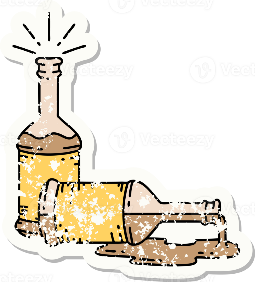worn old sticker of a tattoo style beer bottles png