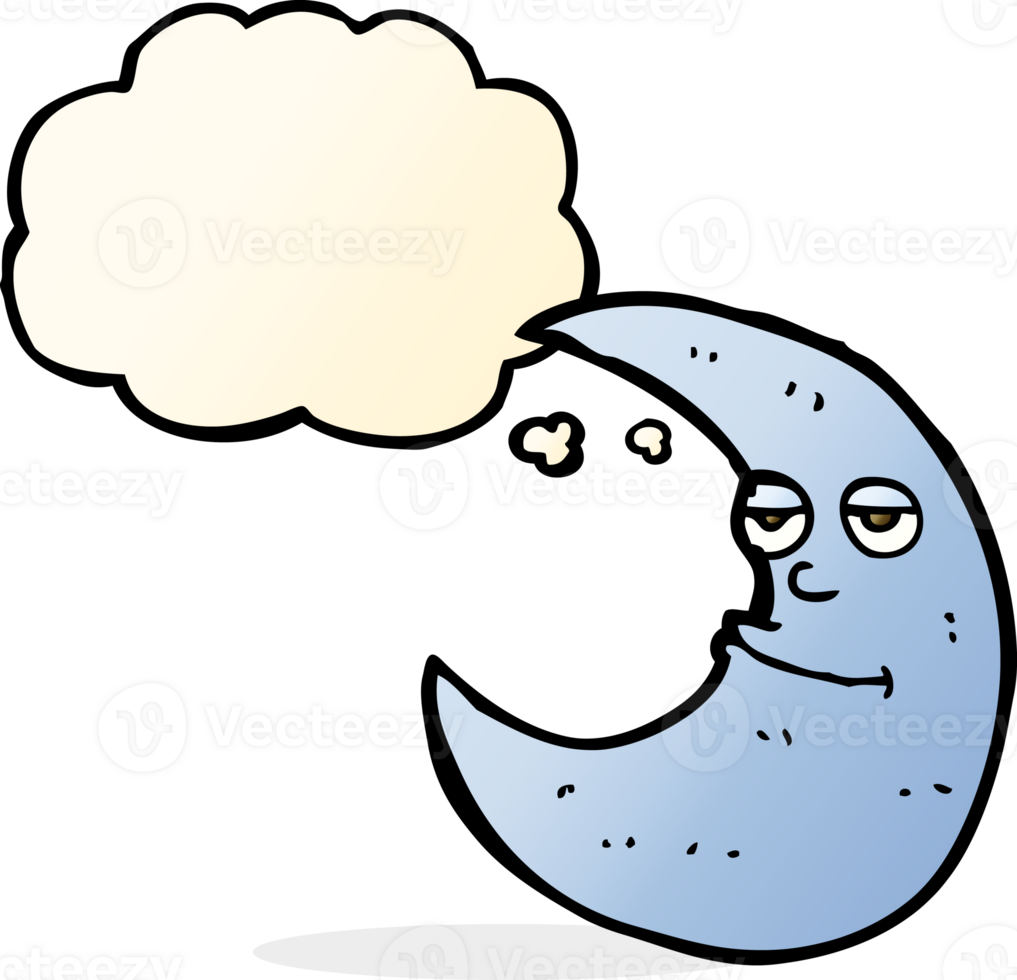 happy cartoon moon with thought bubble png
