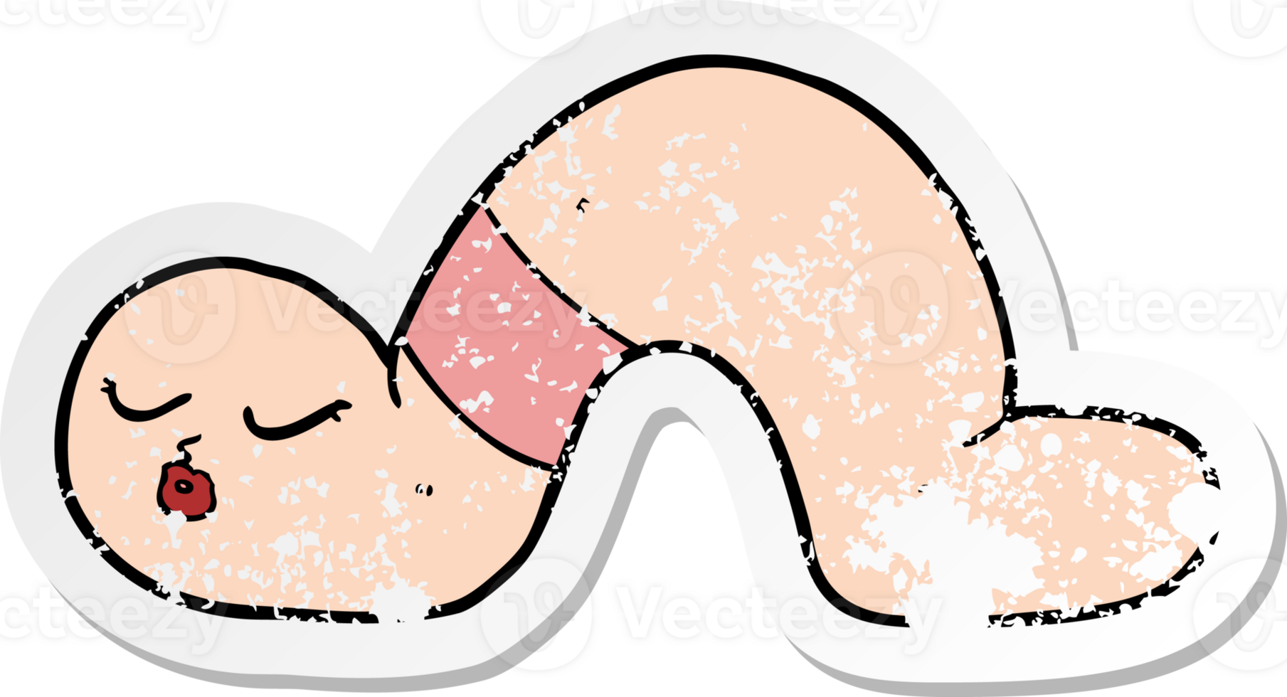 distressed sticker of a cartoon worm png