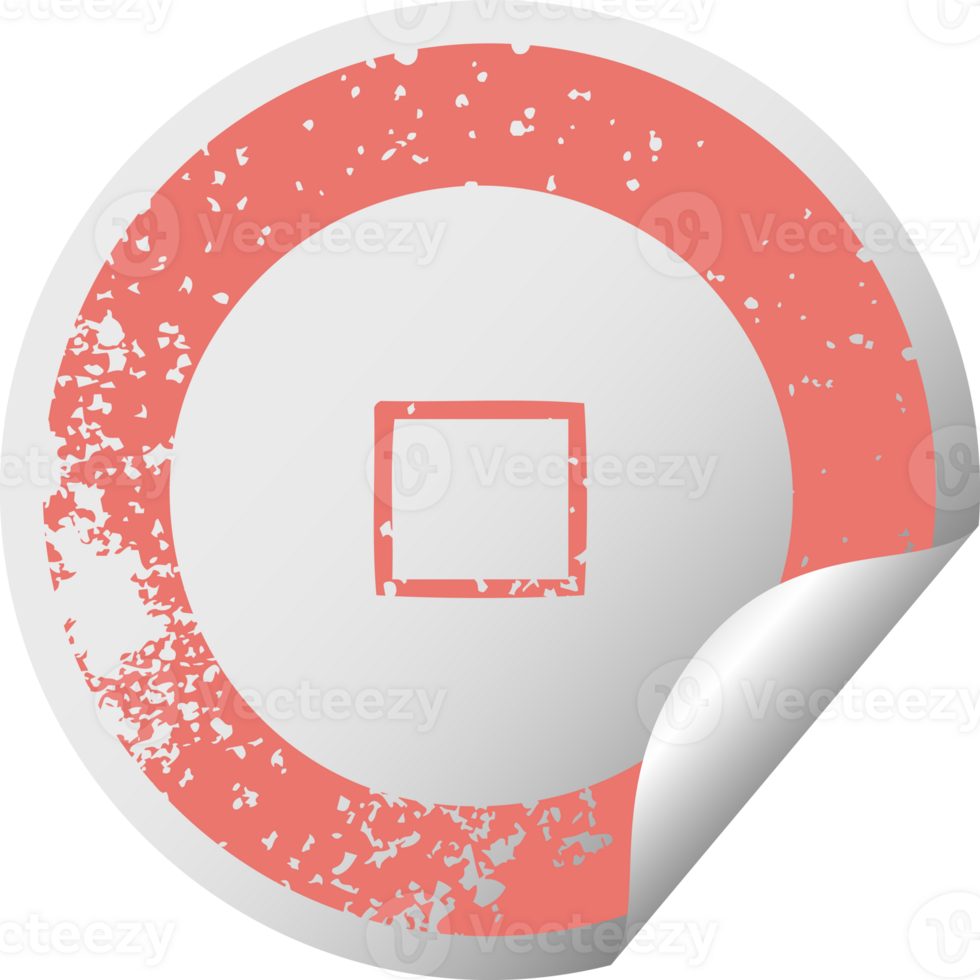 distressed circular peeling sticker symbol of a stop button png