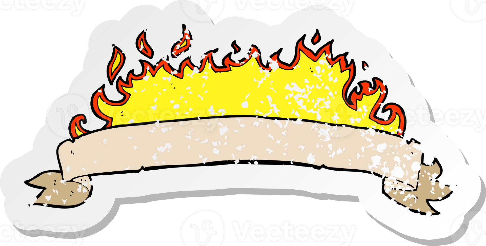 retro distressed sticker of a cartoon flaming banner png