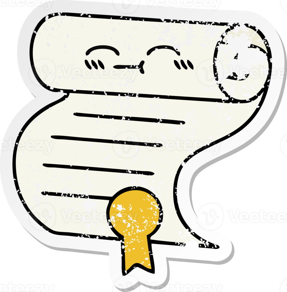 distressed sticker of a cute cartoon contract png