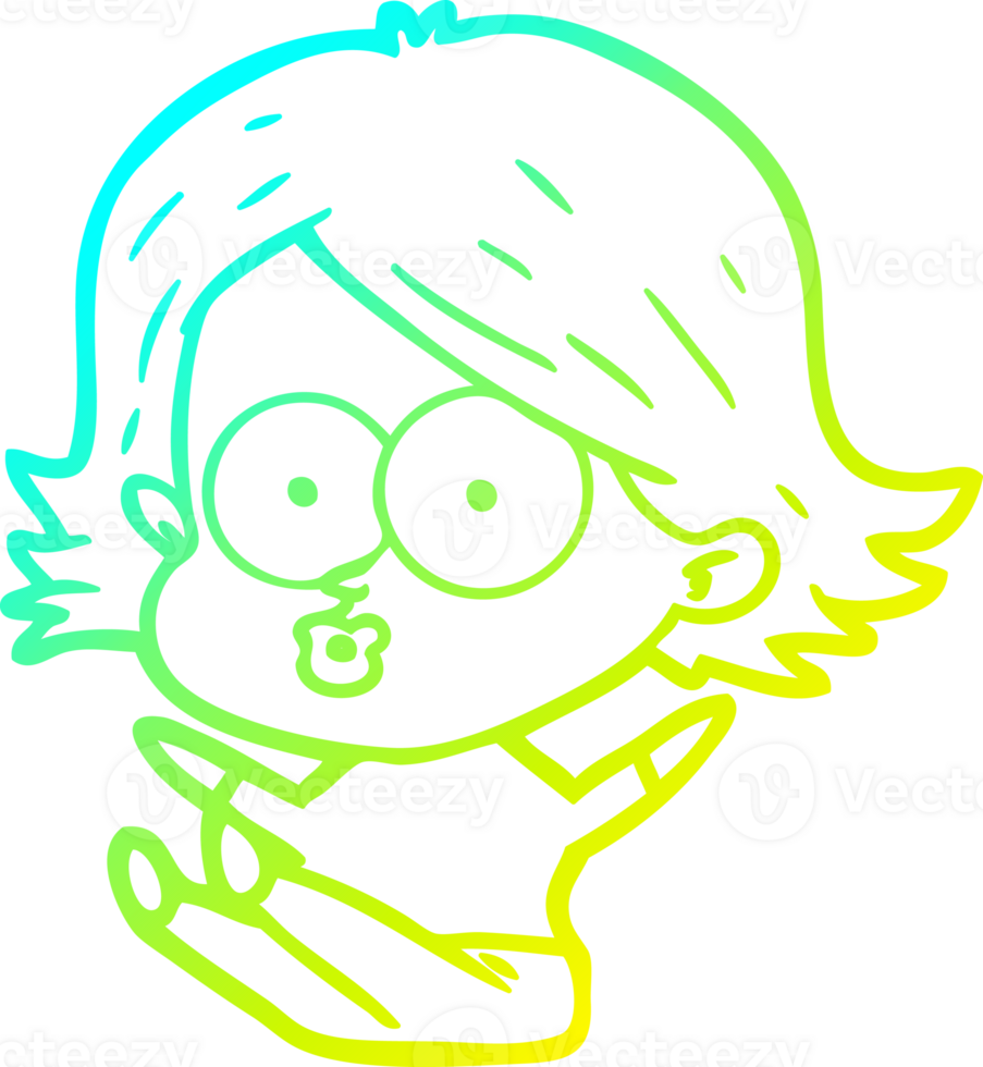 cold gradient line drawing of a cartoon girl pouting png