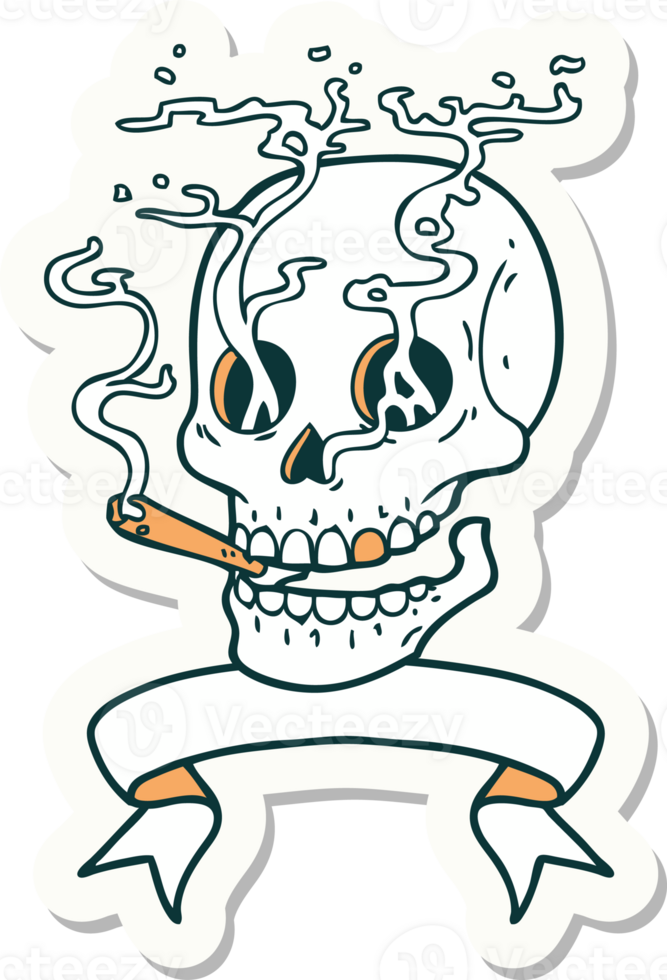 tattoo style sticker with banner of a skull png