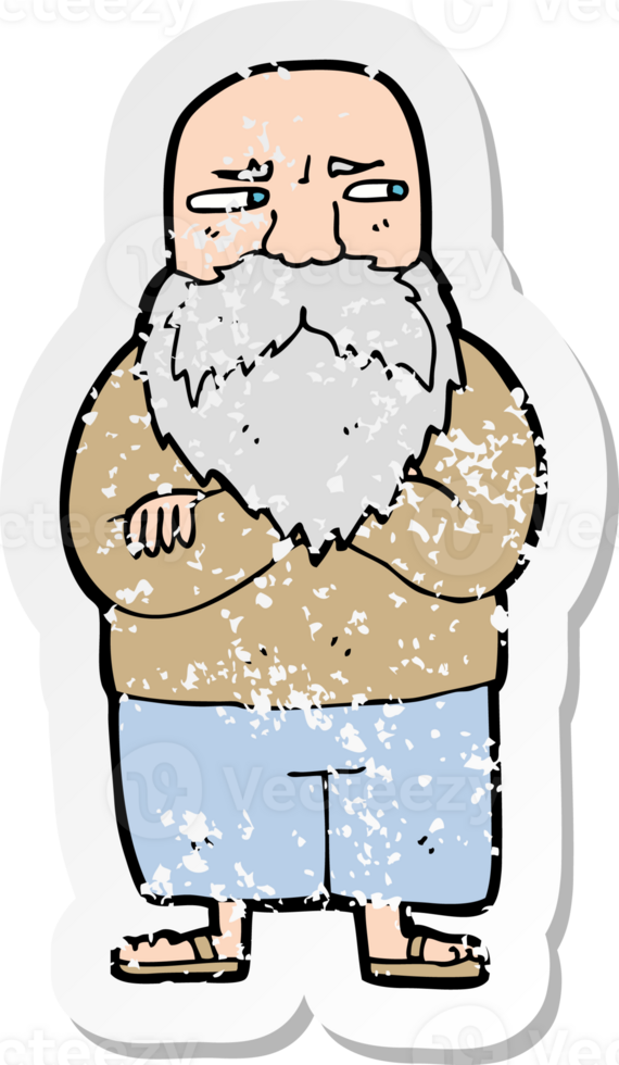 retro distressed sticker of a cartoon old man png
