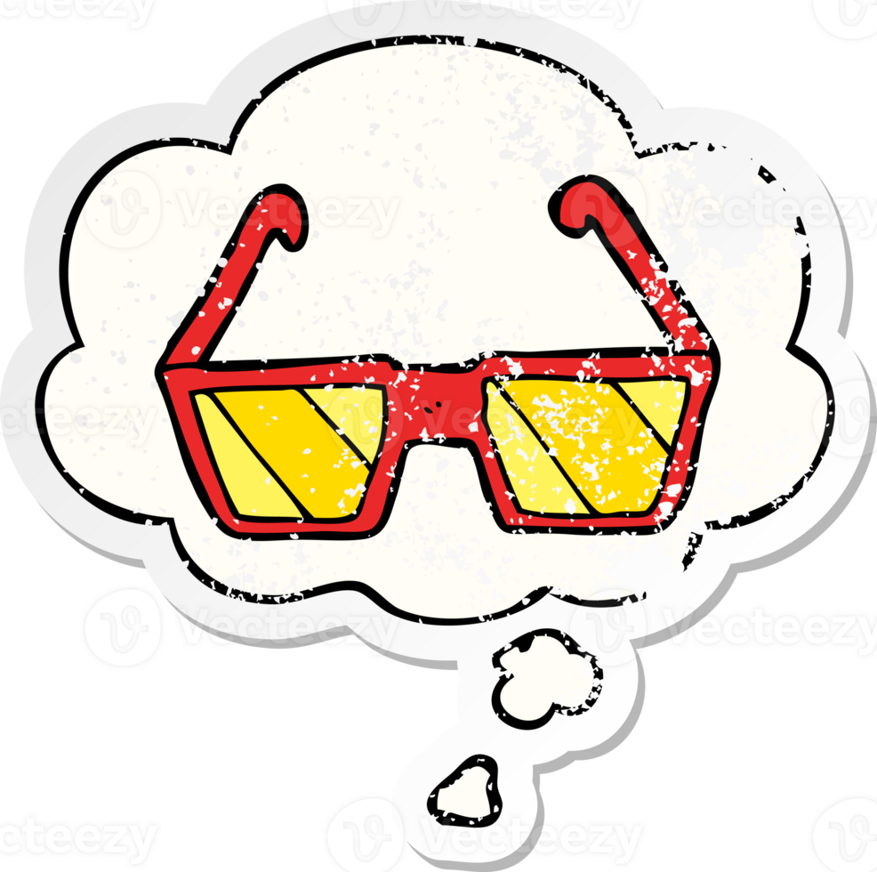 cartoon glasses with thought bubble as a distressed worn sticker png