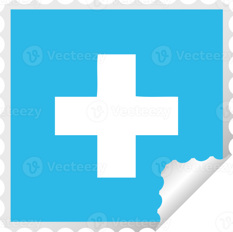 square peeling sticker cartoon of a addition symbol png