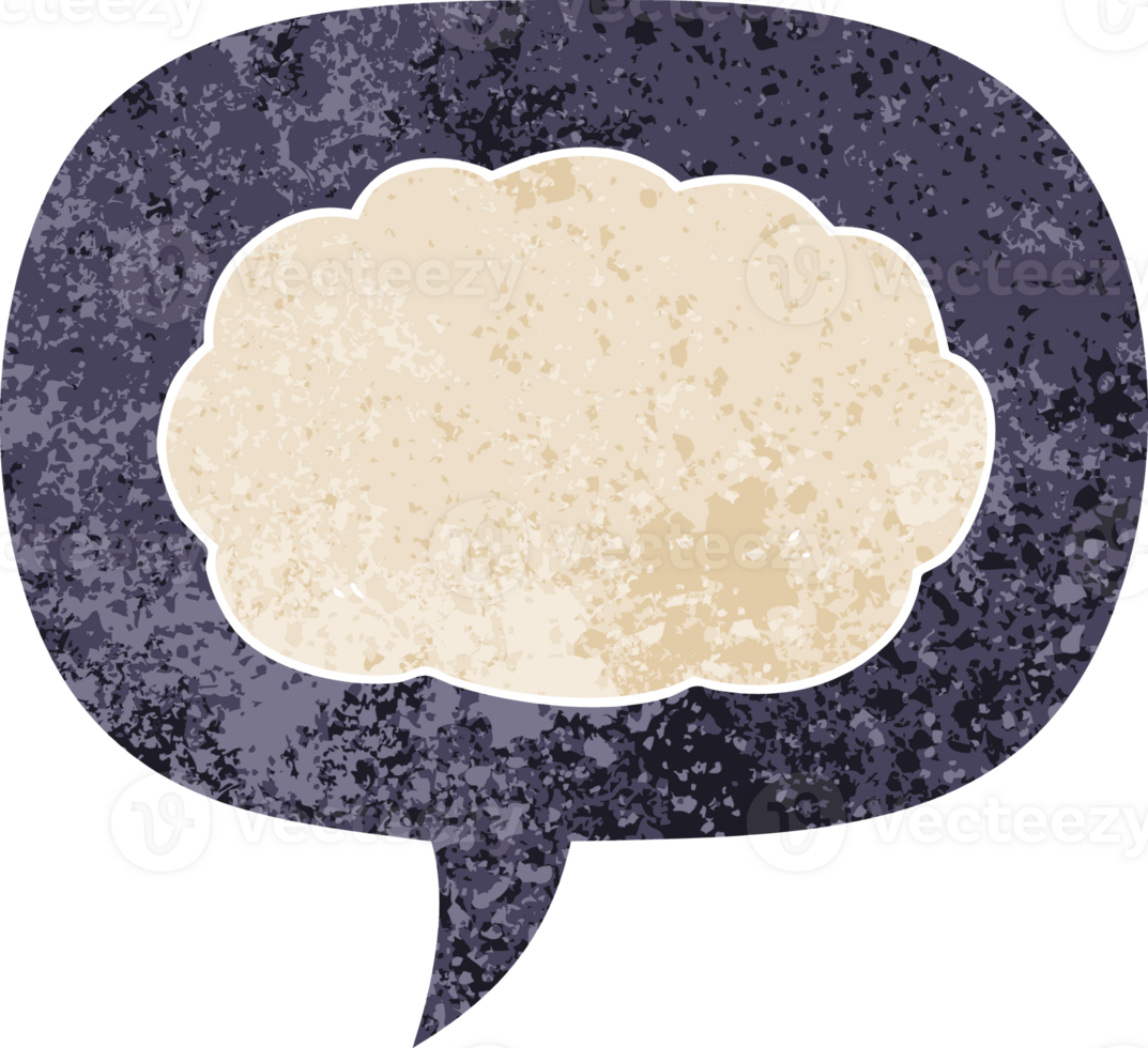 cartoon cloud with speech bubble in grunge distressed retro textured style png