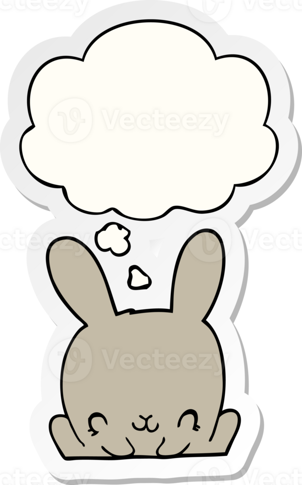 cartoon rabbit with thought bubble as a printed sticker png